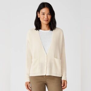 Eileen Fisher Organic Cotton Linen V-Neck Cardigan Size Small Petite Oversized
